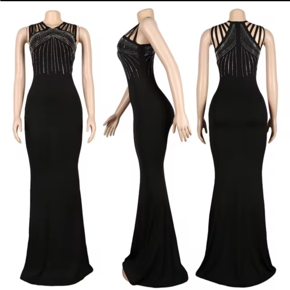 SEXY Black Sleeveless Silver Studded Formal Maxi Dress M NWOT